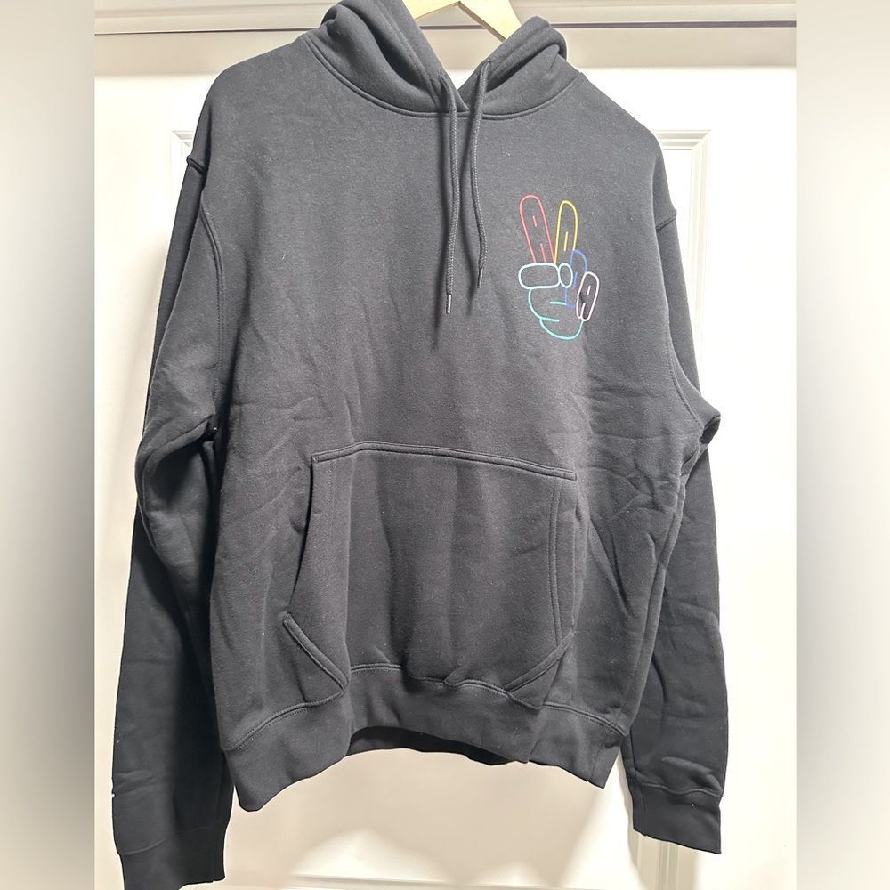 NWT Adidas OG Peace Sign Pullover Black Hoodie Sweatshirt Men's Size M